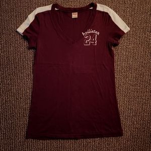 Vintage Hollister Sport V-Neck Baseball Cotton Tee Maroon White Medium